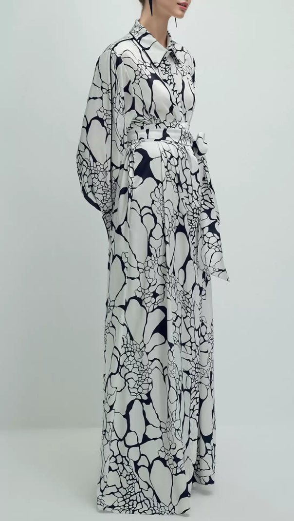 AIIZIE MONOCHROME PRINT BELTED SHIRT MAXI DRESS - product image