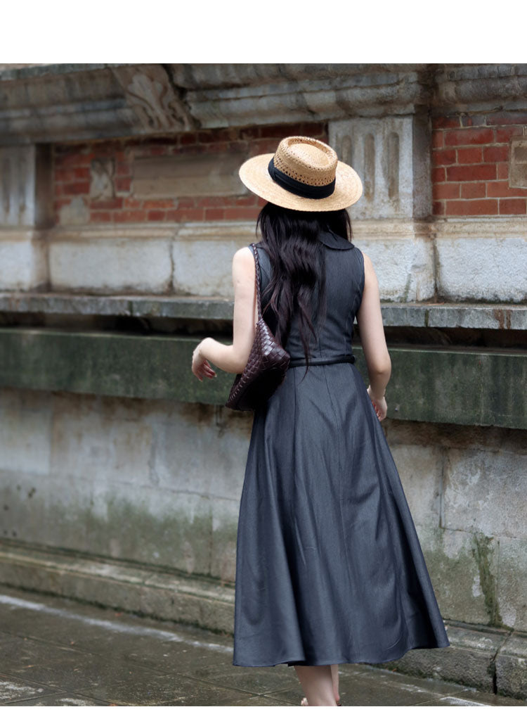 AIIZIE GREY SLEEVELESS BELTED MIDI DRESS - product image
