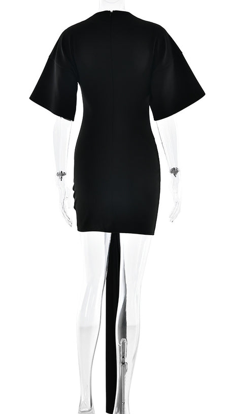 DRAPED EMBELLISHED MINI DRESS - BLACK