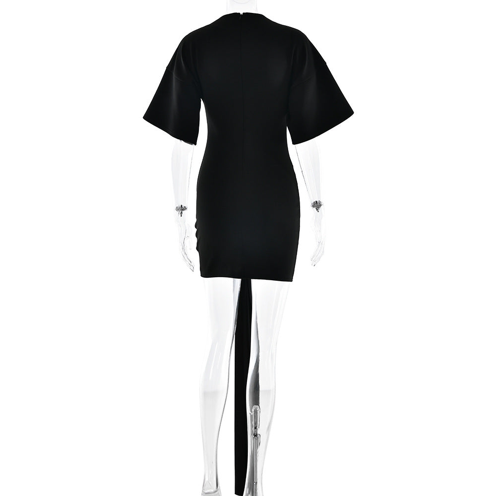AIIZIE DRAPED EMBELLISHED MINI DRESS - BLACK - product image