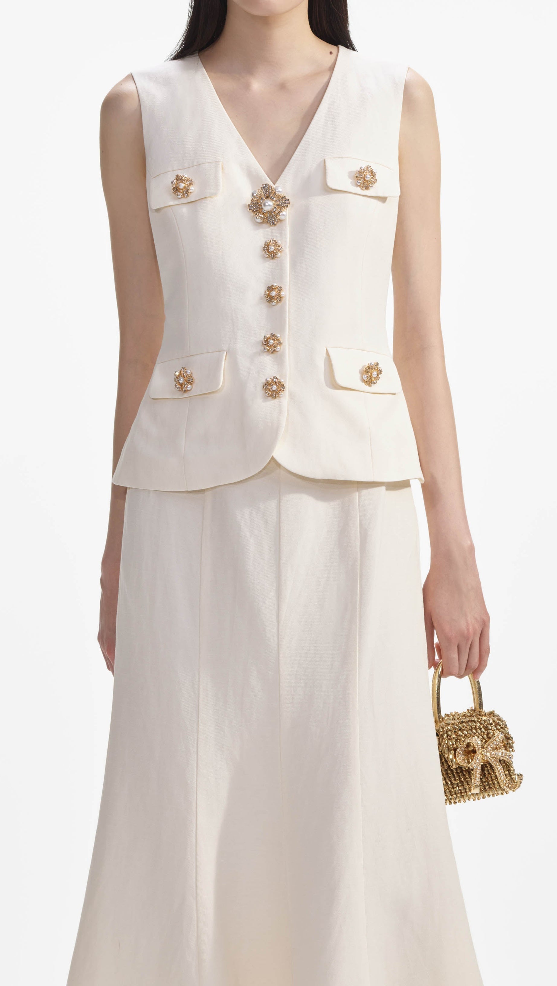 CREAM LINEN MIDI DRESS
