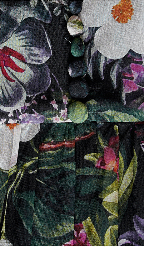 FLORAL PRINT TIERED MAXI DRESS WITH SHEER SLEEVES