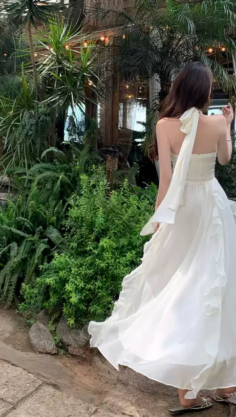 ELEGANTE ABITO LUNGO CON SCOLLO A Lupetto E VOLANT