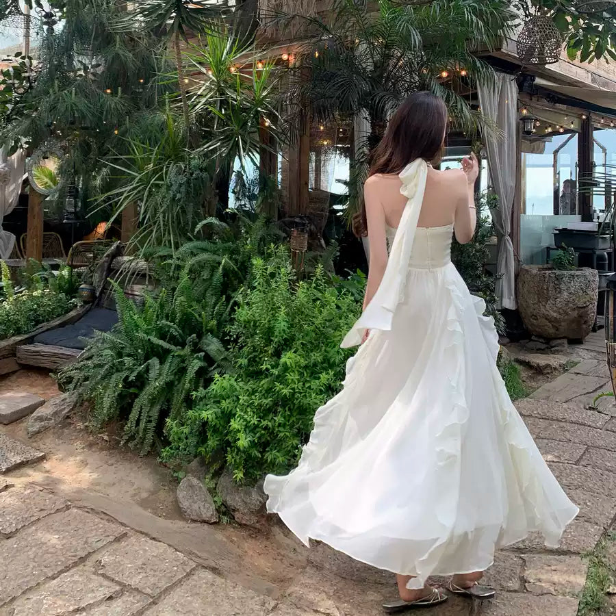 AIIZIE ELEGANT HALTER - NECK RUFFLED MAXI DRESS - product image