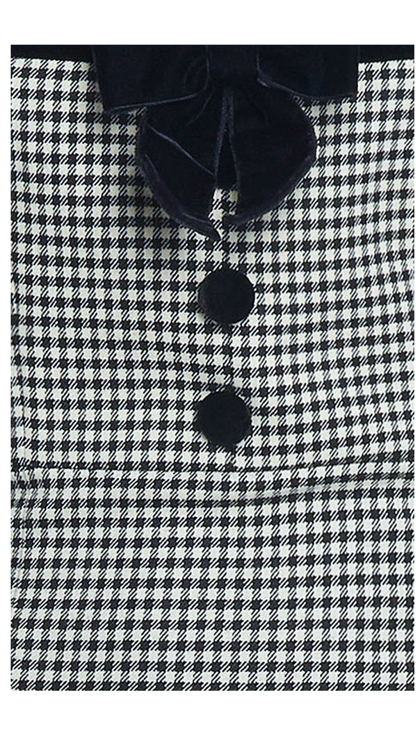 AIIZIE BLACK AND WHITE HOUNDSTOOTH MIDI DRESS WITH PUFF SLEEVES - product image