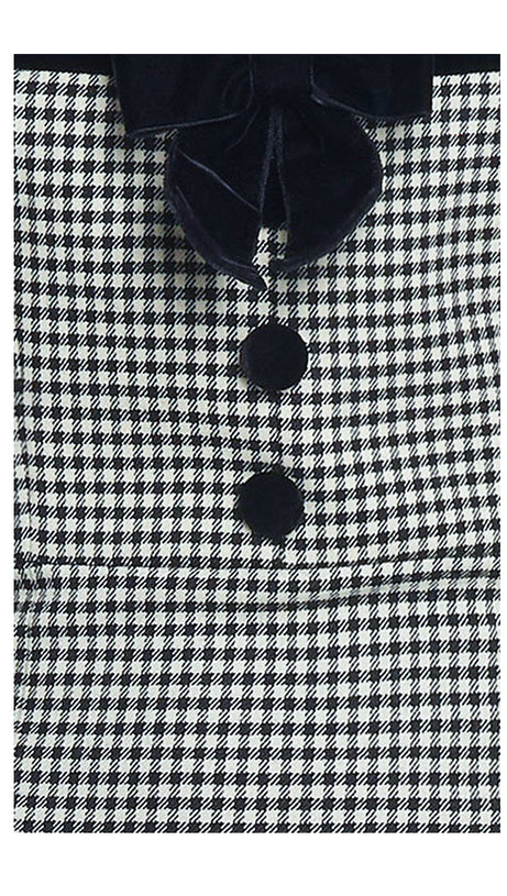 BLACK AND WHITE HOUNDSTOOTH MIDI DRESS WITH PUFF SLEEVES