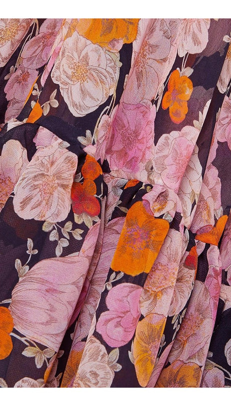 FLORAL PRINT RUFFLED MAXI DRESS WITH SLEEVELESS DESIGN