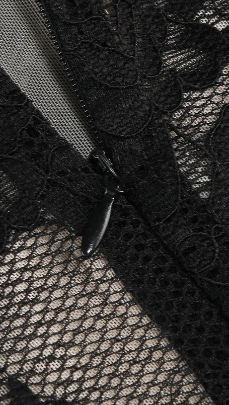 ZANNA BLACK HIGH NECK EMBROIDERED LACE BODYSUIT