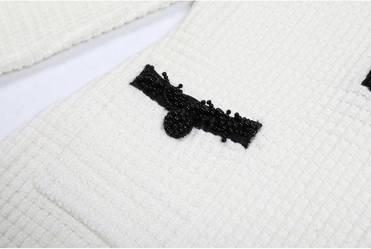 WHITE PEARL TRIM KNIT MINI DRESS