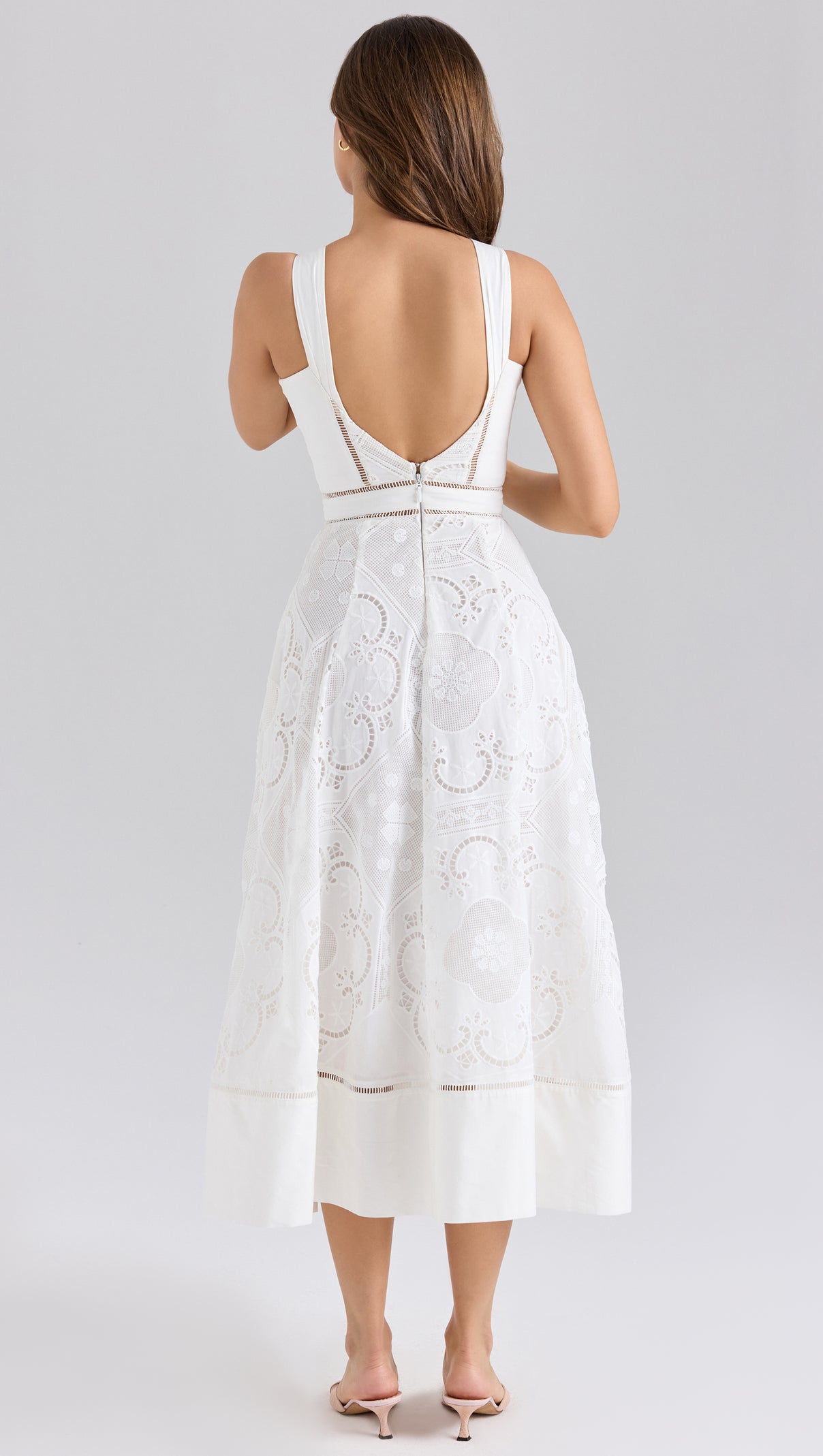 AIIZIE WHITE STRETCH COTTON EMBROIDERED MIDI DRESS - product image
