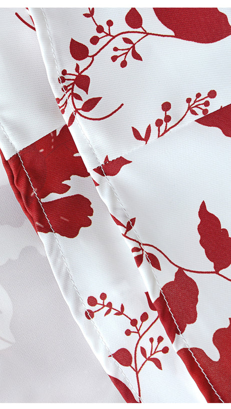 WHITE MAXI DRESS WITH RED FLORAL PRINTS AND SQUARE NECKLINE