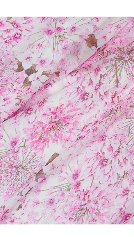 PINK FLORAL CHIFFON CAPE - SLEEVE MAXI DRESS