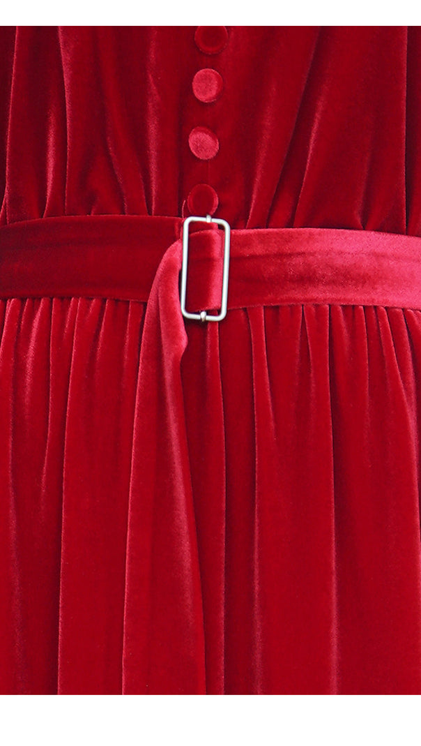AIIZIE RED VELVET MOCK NECK MAXI DRESS WITH BELT - product image