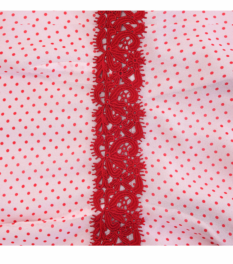 AIIZIE PINK POLKA DOT MAXI DRESS WITH RUFFLES AND RED BELT - product image