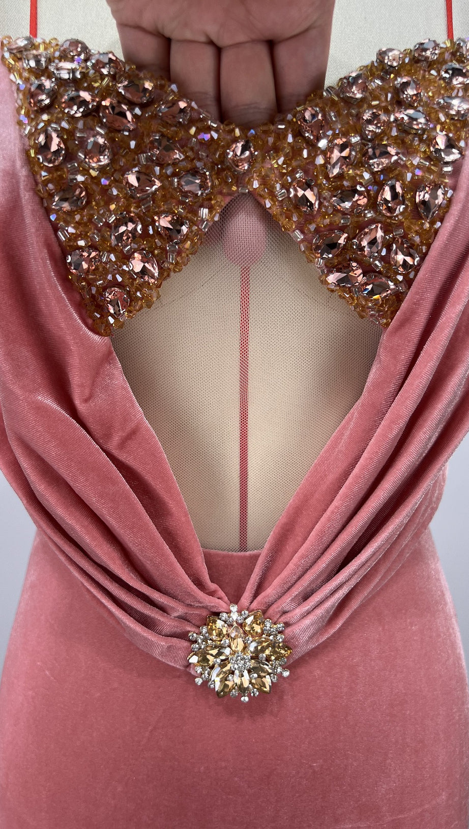 OFF-SHOULDER CRYSTAL EMBELLISHED BODYCON MAXI DRESS IN ICEBERRY PINK