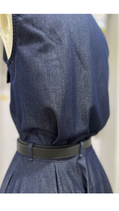 NAVY SLEEVELESS SHIRT MIDI DRESS