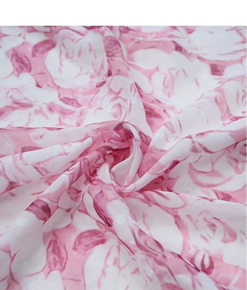 AIIZIE PINK FLORAL PRINT MIDI DRESS WITH CONTRAST COLLAR AND BELT - product image