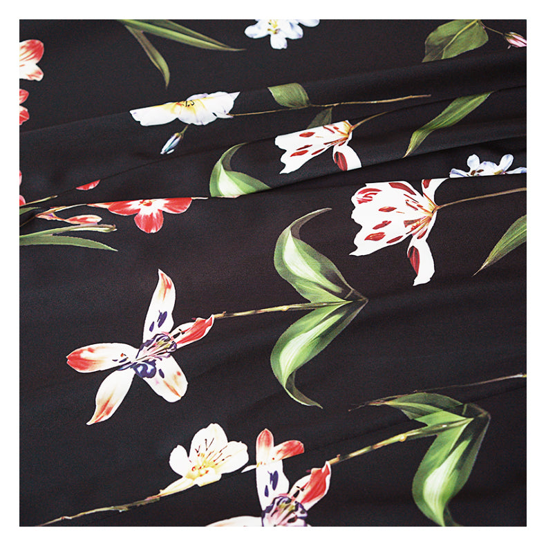 BLACK PRINTED SINGLE - BREASTED SHIRT MAXI DRESS