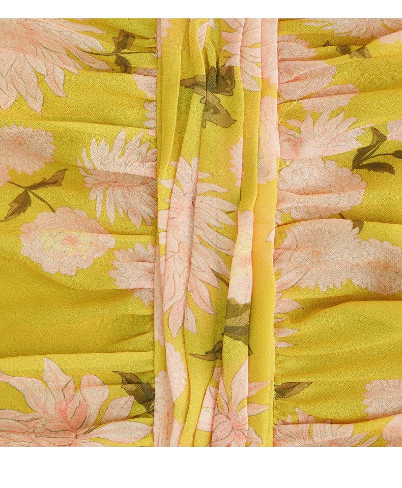 AIIZIE YELLOW FLORAL MAXI DRESS WITH FLOWY SLEEVES AND BELTED WAIST - product image