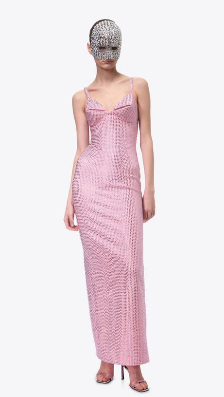 BROOK CRYSTAL-EMBELLISHED SLEEVELESS MAXI DRESS IN ROSE PINK