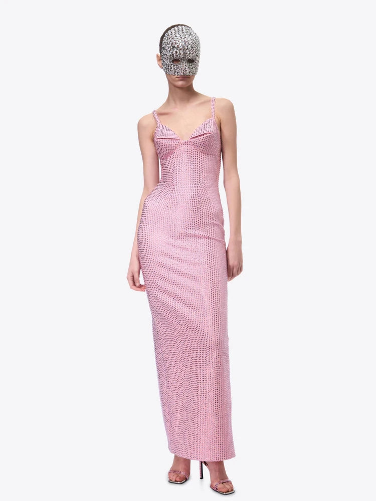 AIIZIE BROOK CRYSTAL-EMBELLISHED SLEEVELESS MAXI DRESS IN ROSE PINK - product image