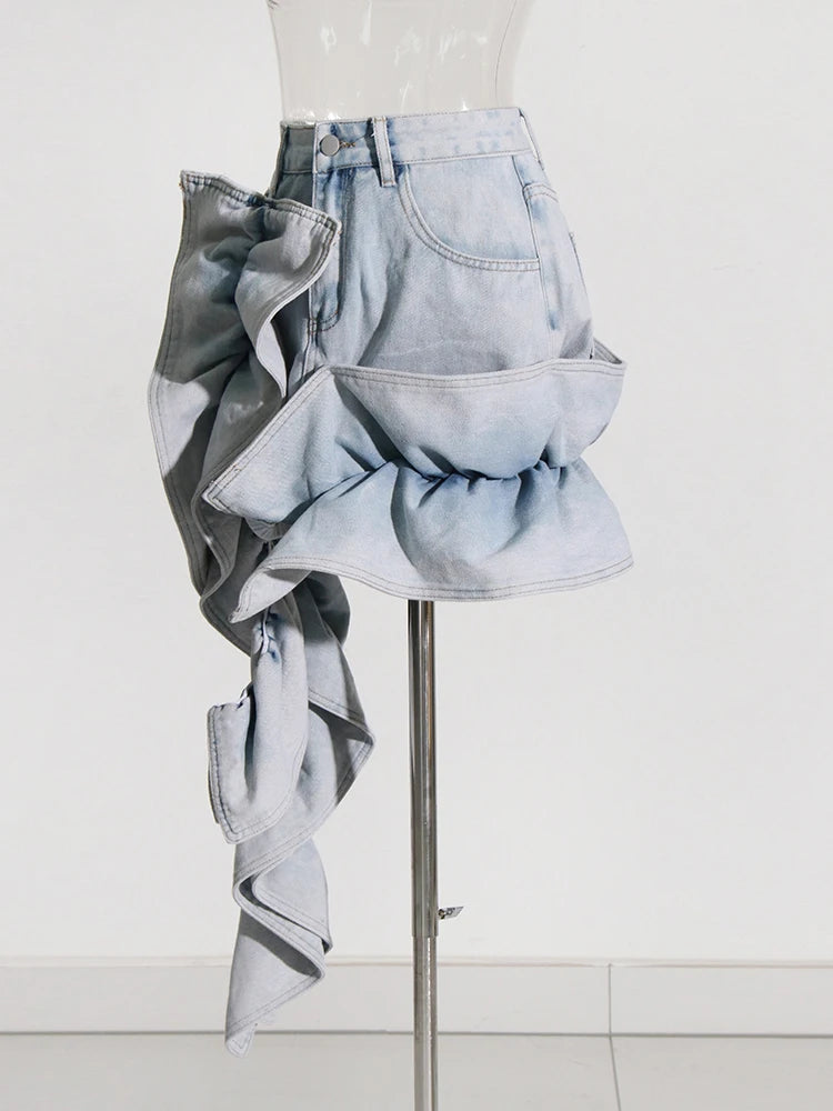 AIIZIE ERIN ACID WASH RUFFLE JEAN SKIRT - product image