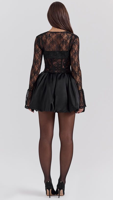 ABITO CORTO SALLY IN PIZZO NERO CON BORCHIE