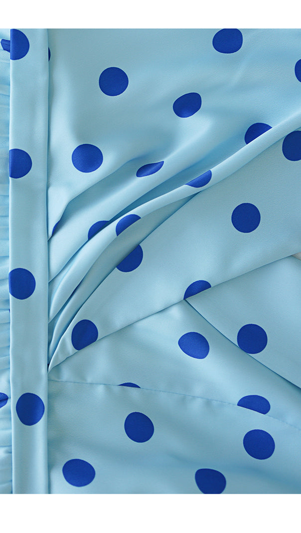 AIIZIE LIGHT BLUE POLKA DOT WRAP DRESS WITH PLEATED SKIRT - product image