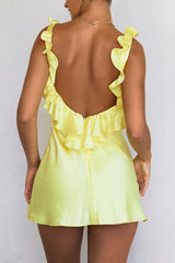 YELLOW BUTTERCUP SATIN RUFFLE MINI DRESS