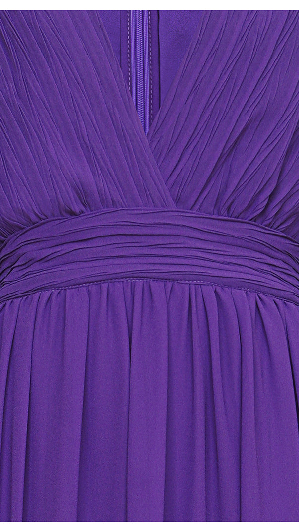 AIIZIE PURPLE CHIFFON LONG DRESS WITH SHEER SLEEVES AND WAIST PLEATS - product image