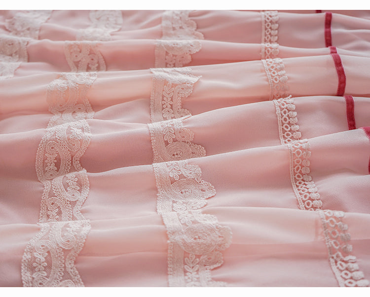 ELEGANT PINK SHEER LACE MAXI DRESS WITH EMBROIDERY