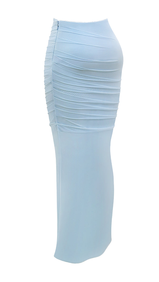 Blaues JoJo-Zweiteiler-Set, figurbetontes Kleid mit Schal