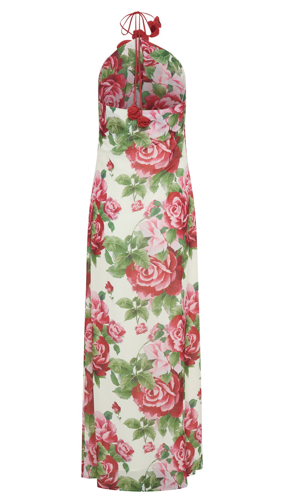 MULTICOLOR FLORAL HALTERNECK HIGH COLLAR MAXI DRESS
