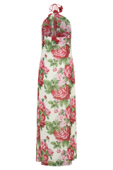 multicolor Floral halterneck high collar maxi dress