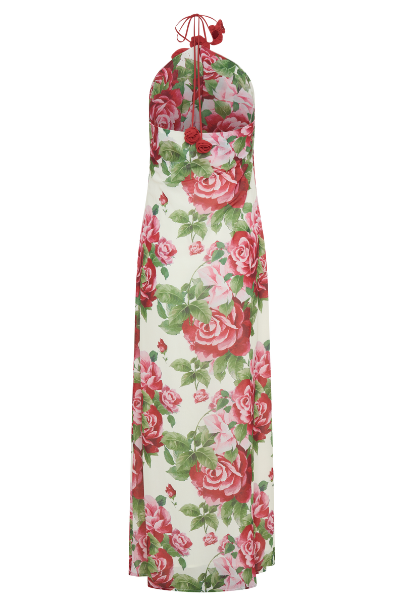 multicolor Floral halterneck high collar maxi dress