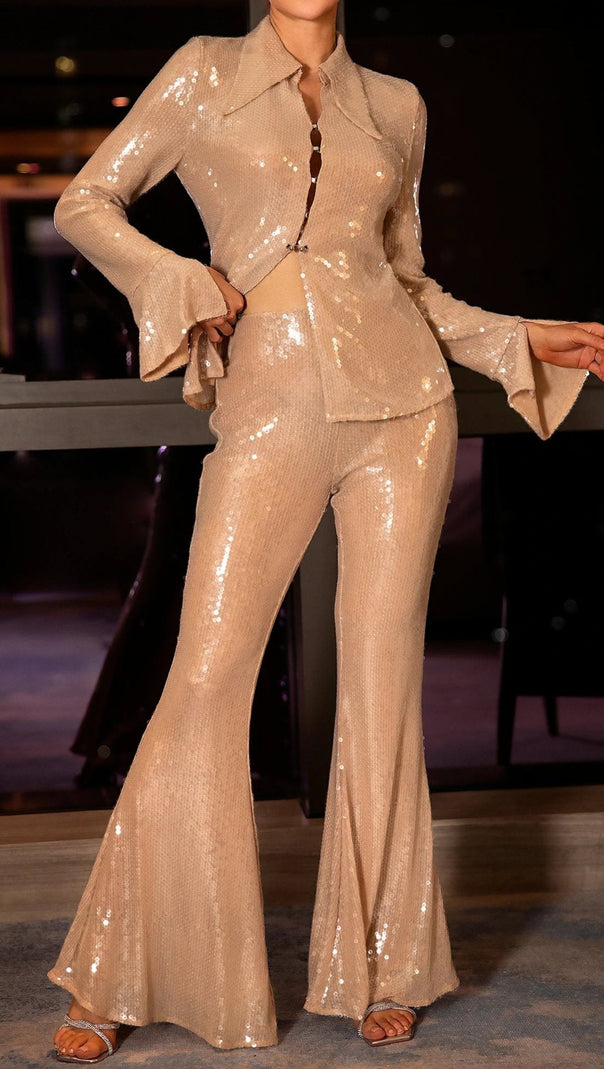AIIZIE BEATRICE SEQUIN SHIRT IN BEIGE - product image