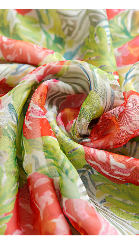 ELEGANT FLORAL GREEN MAXI DRESS WITH V - NECK AND BELT