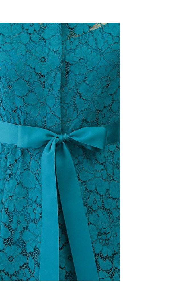 AIIZIE TEAL LACE MAXI DRESS WITH BELT AND COLLAR - product image