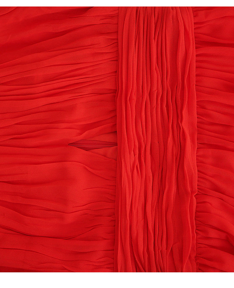 AIIZIE RED CHIFFON MAXI DRESS WITH SHEER SLEEVES AND CUTOUT - product image