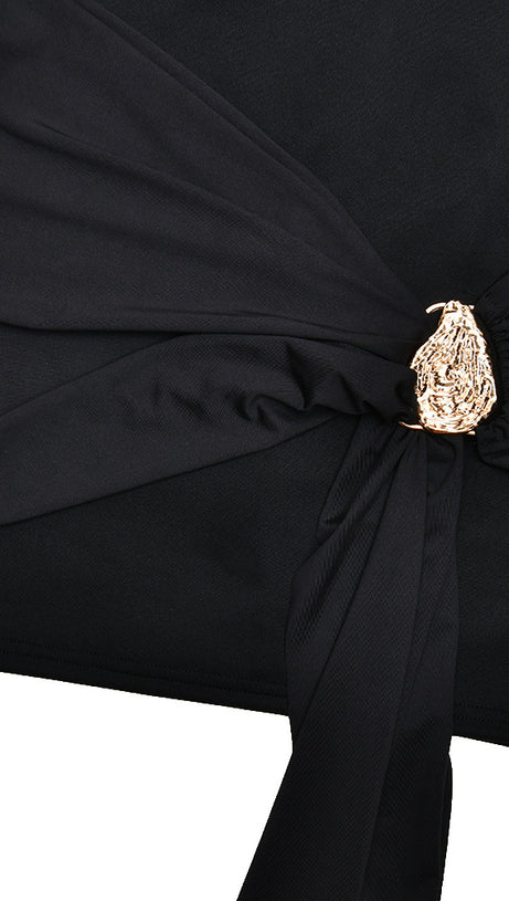 DRAPED EMBELLISHED MINI DRESS - BLACK