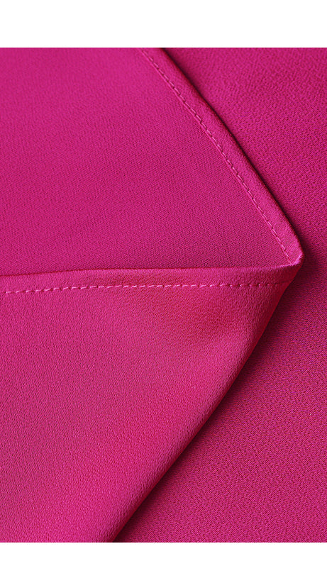 Fuchsiafarbenes Midikleid mit Puffärmeln und Bund 