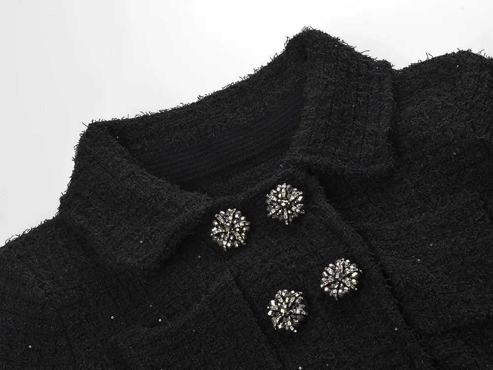 BLACK TEXTURED KNIT PEPLUM MIDI DRESS