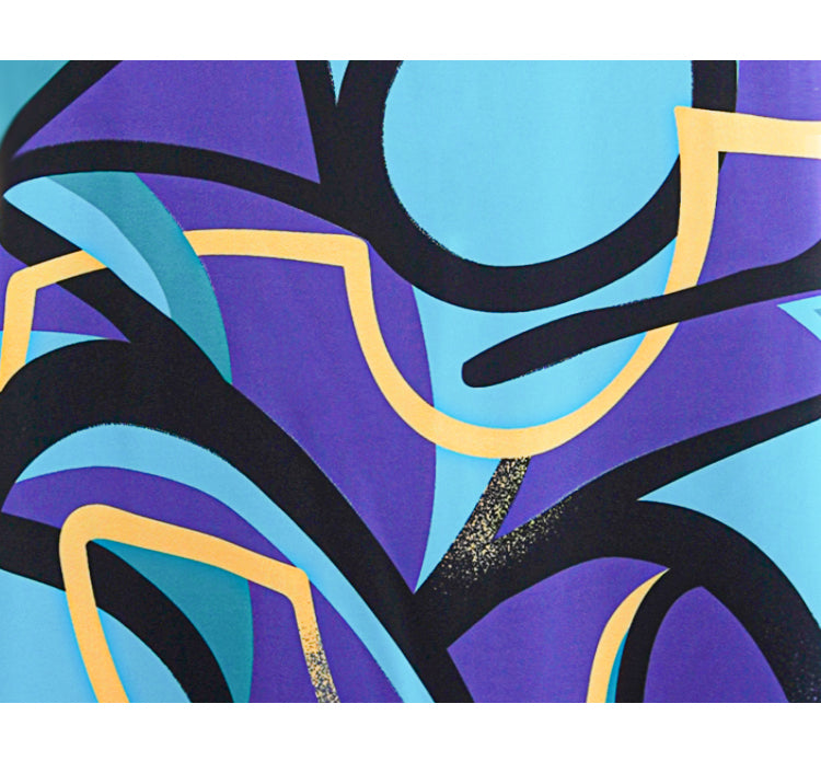 ELEGANT ABSTRACT - PRINTED MAXI DRESS WITH SHEER SLEEVE DETAILS