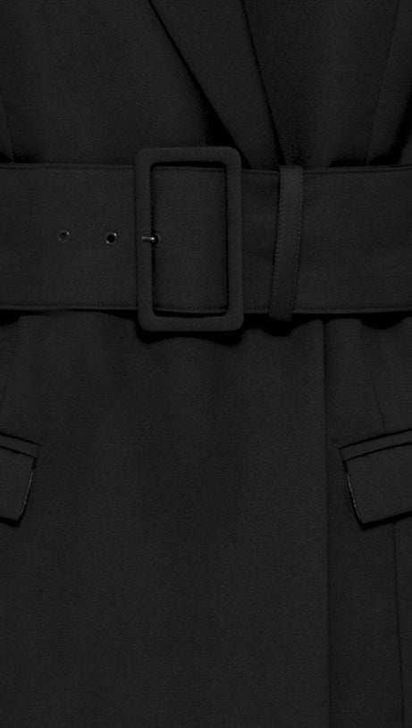 ELEGANT BLACK BELTED MAXI COAT