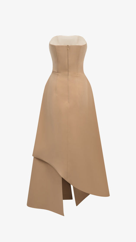 HIGH WAIST SLIM IRREGULAR TUBE TOP MIDI DRESS