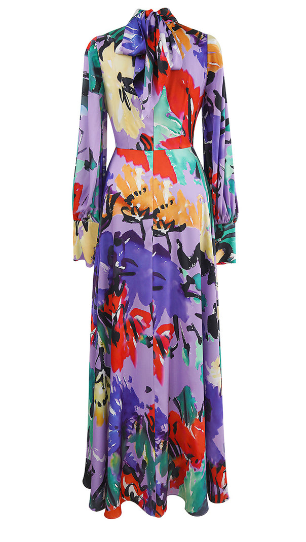 AIIZIE PURPLE - BASED COLORFUL PRINTED MAXI DRESS WITH LONG SLEEVES - product image