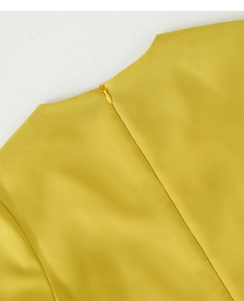 AIIZIE YELLOW V - NECK LONG - SLEEVE WIDE - LEG JUMPSUIT - product image