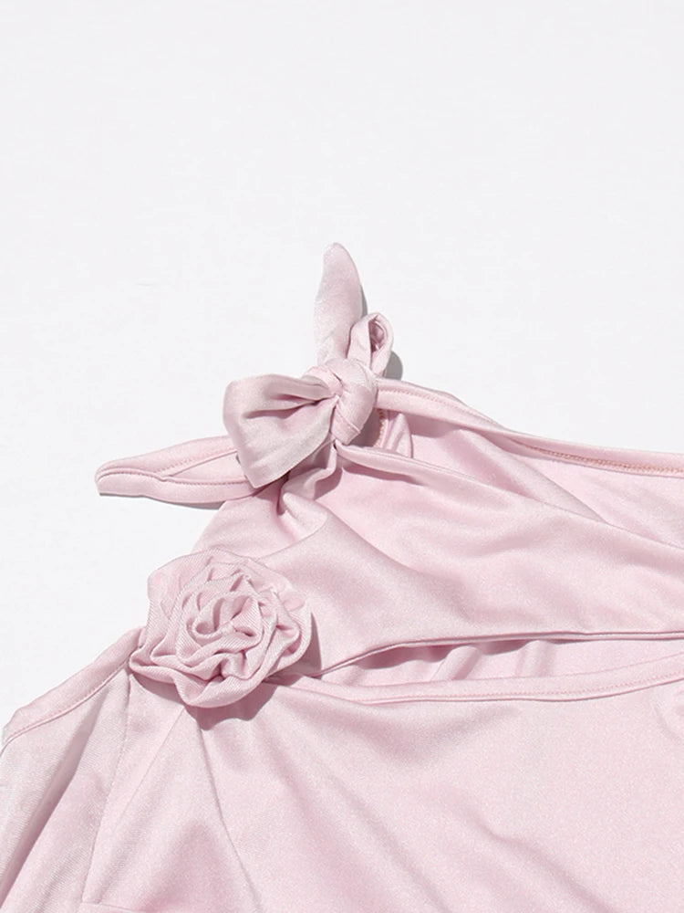 AIIZIE EILEEN PINK 3D FLOWER SEMI-FORMAL MIDI DRESS - product image