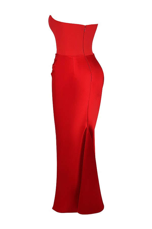 AIIZIE RED VELVET STRAPLESS CORSET MAXI DRESS - product image