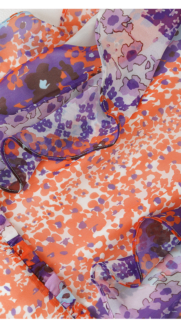 AIIZIE ELEGANT FLORAL LONG DRESS WITH RUFFLED NECKLINE AND SLEEVELESS DESIGN - product image